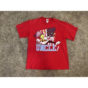 Vintage Womens Looney Tunes Tweety Sylvester Red Graphic Tshirt USA MADE 90s L